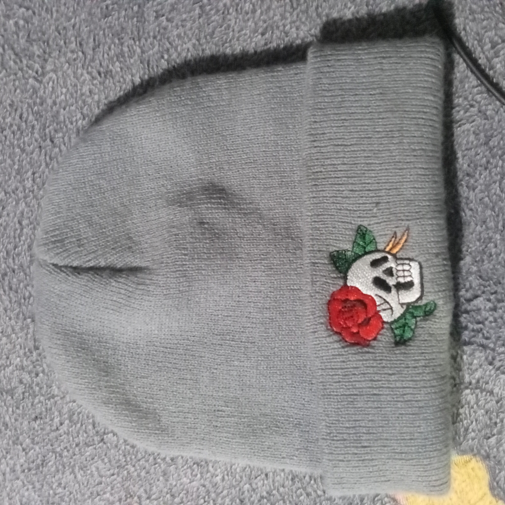 Gray Skull and Rose Kids Beanie